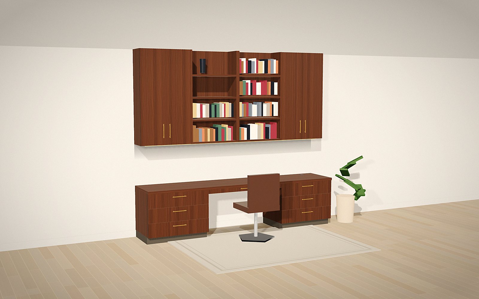 Walnut desk wall: 3D rendering of a Home Office Worx design