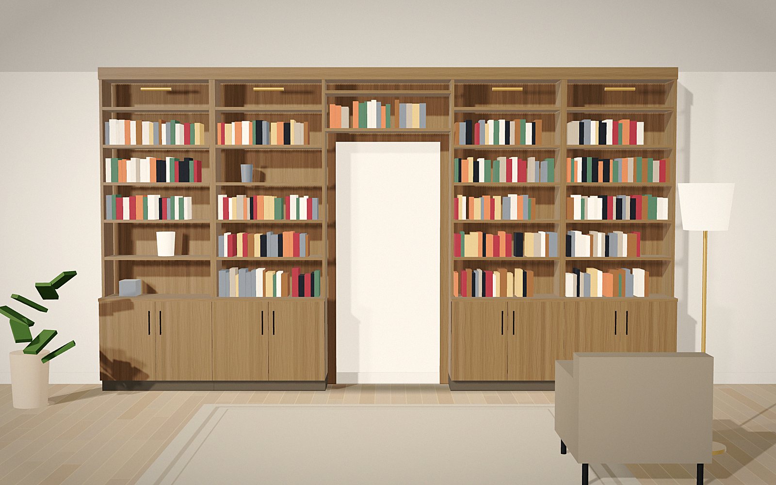 Doorway library: 3D rendering of a Library Worx design